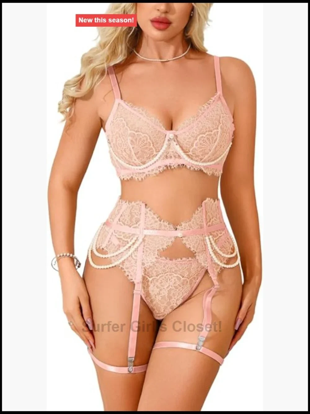 4PC Lace Lingerie Set Sheer Bra Panty Garter Belt Thigh Highs Boudoir